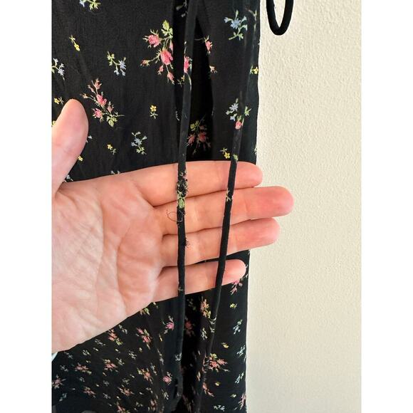 Ann Taylor Vintage 90s Floral Midi Black Silk Wrap Dress Whimsy Cottagecore Sz 4 - Picture 5 of 7